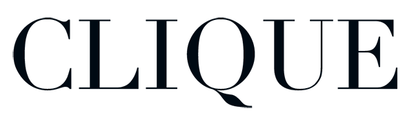 Logo wordmark reading CLIQUE in a dark serif font on a transparent background